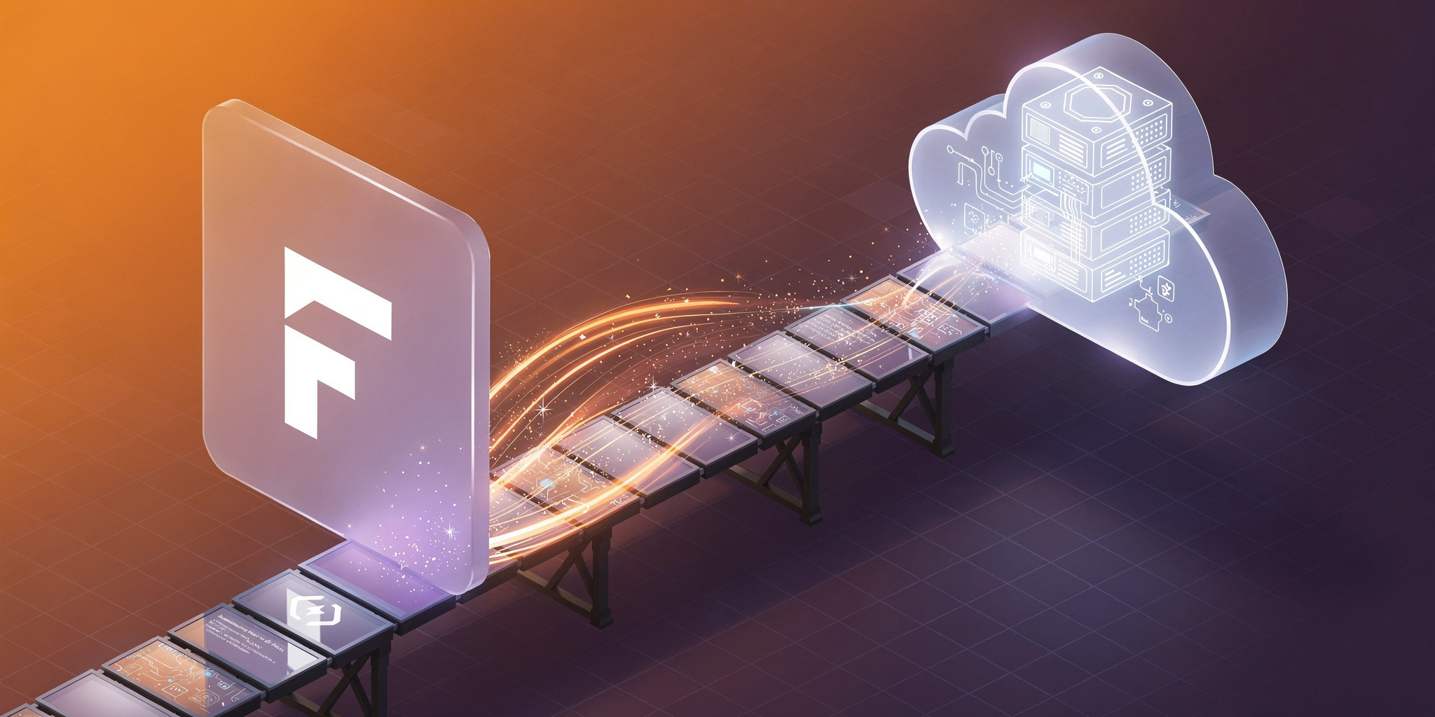 A futuristic digital bridge connecting Framer to self-hosting