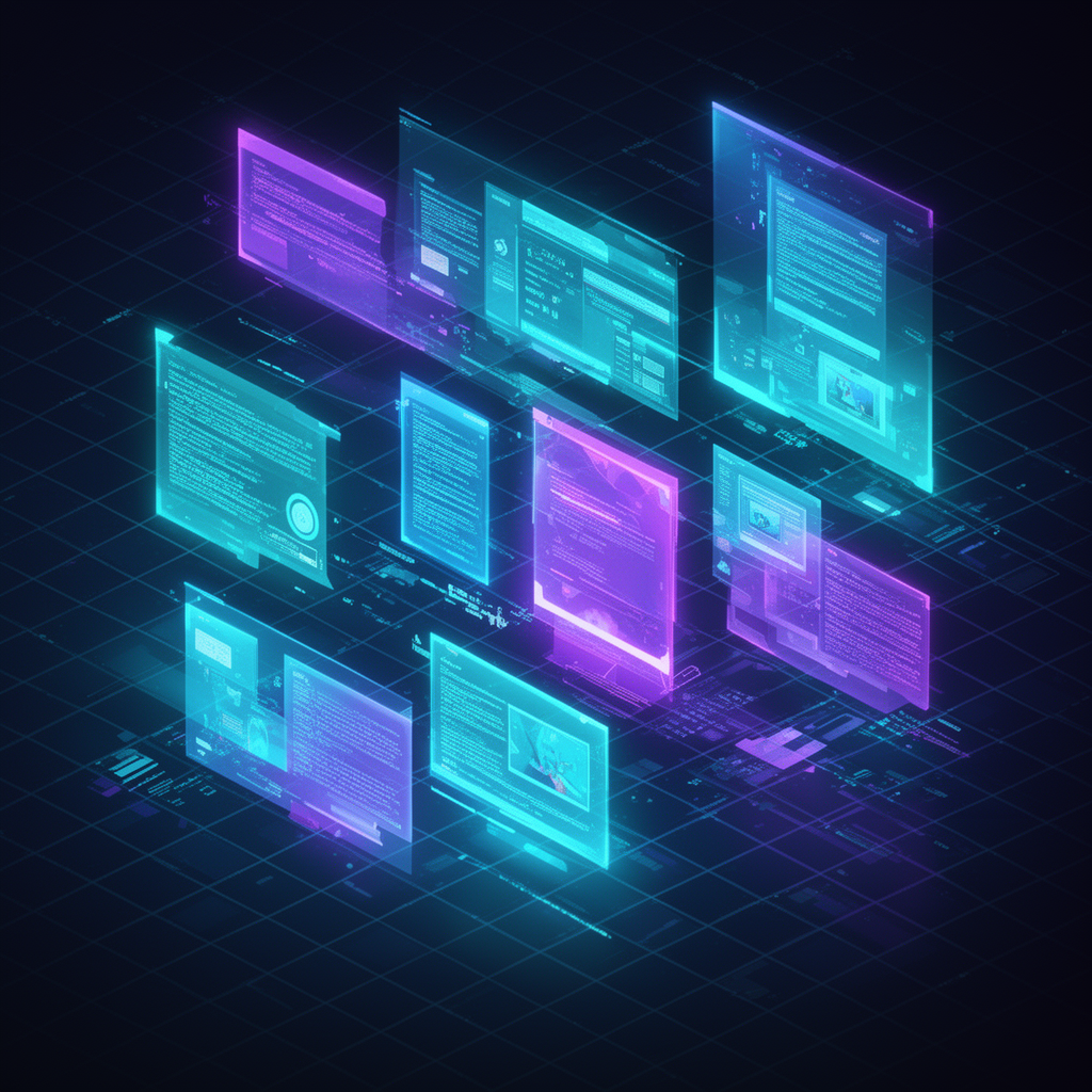 Isometric illustration of a futuristic CMS