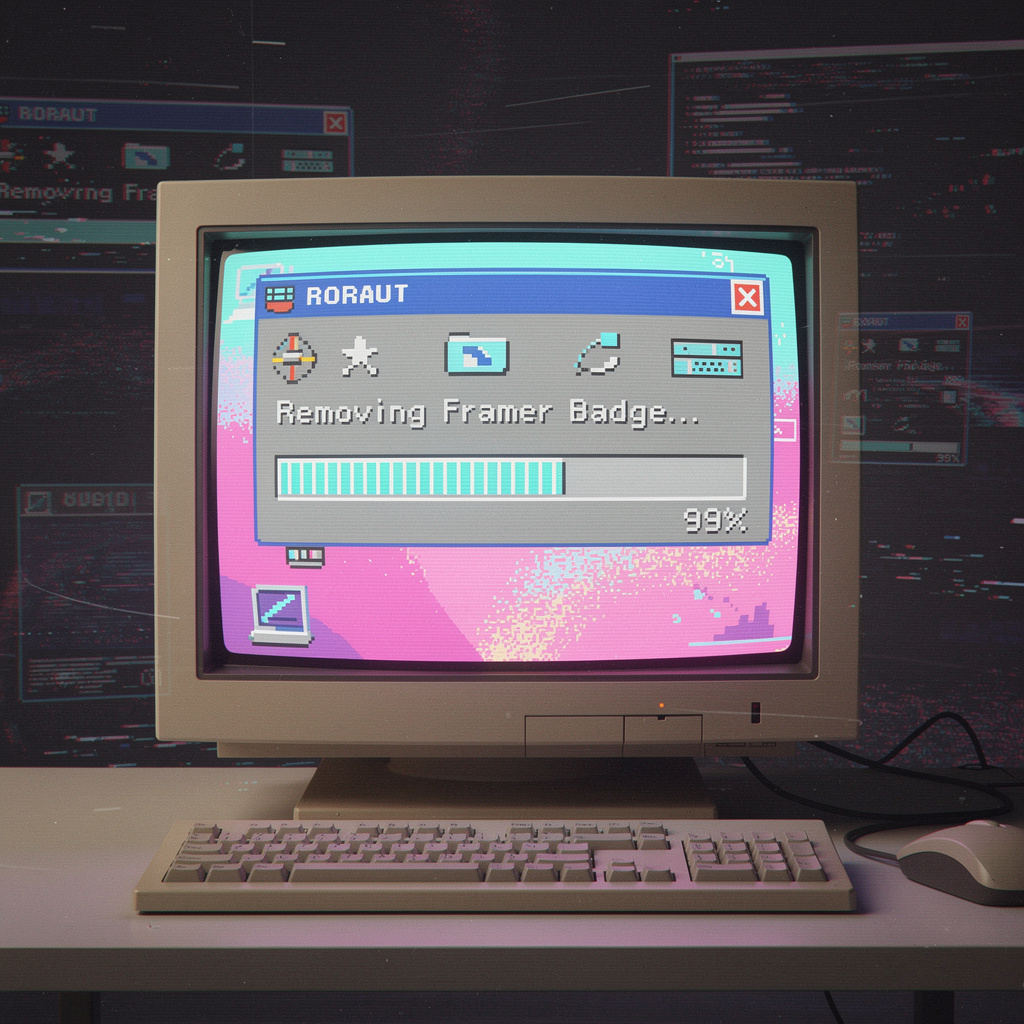 Retro 90s UI showing badge removal progress